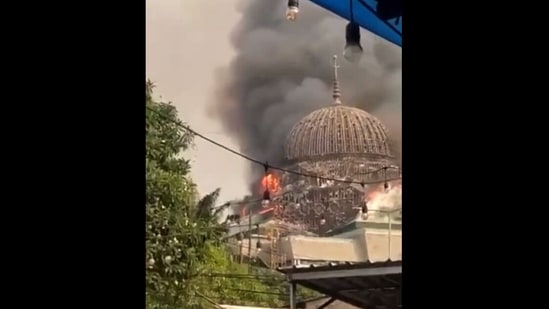 Dome of mosque in Indonesia collapses in massive fire